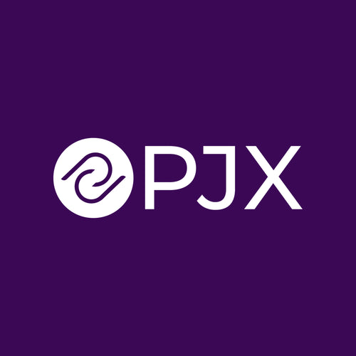 White PJX logo on a solid dark purple background.